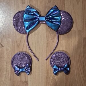 Disney Purple & Blue Mickey Ears & Mickey Hair Clips